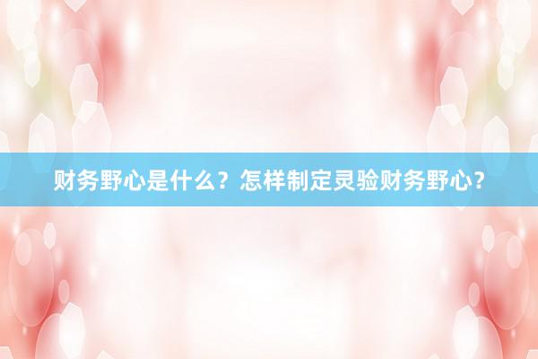 财务野心是什么？怎样制定灵验财务野心？
